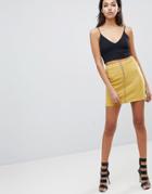 Parallel Lines Suedette Mini Skirt With Exposed Zip - Yellow