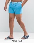 Asos Plus Swim Shorts With Contrast Geo Print Waistband In Short Length - Blue