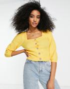 River Island Crystal Button Front Knit Top In Orange
