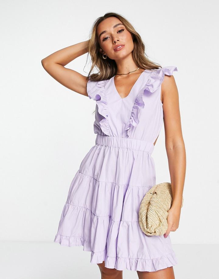 Vila Frill Detail Tie Back Mini Dress In Lilac-purple