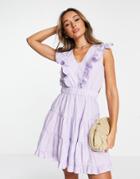 Vila Frill Detail Tie Back Mini Dress In Lilac-purple
