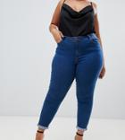 Asos Design Curve Ridley High Waisted Skinny Jeans In Flat Blue Wash - Blue