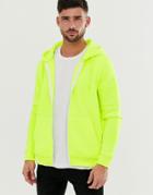 Brave Soul Zip Through Hoodie In Neon Yellow - Yellow