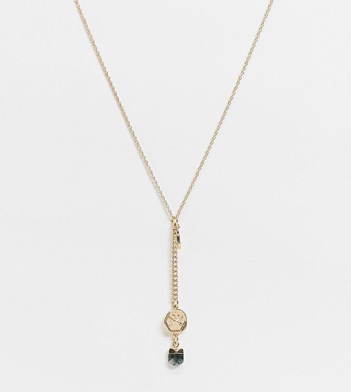 Reclaimed Vintage Inspired Y Chain Necklace With Coin And Stone And Gold
