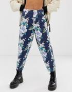 Asos Design Carpenter Boyfriend Jean In Tropical Print-multi