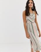 Miss Selfridge Linen Midi Dress With Button Detail In Stripe - Multi