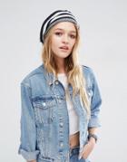 Asos Stripe Beret - Navy