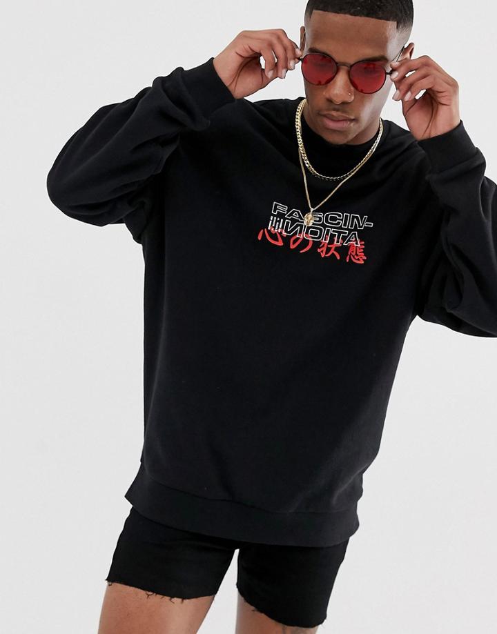 Asos Design Oversized Sweatshirt With Chest Print In Black