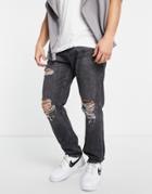 Jack & Jones Chris Loose Fit Jean With Knee Rips In Black