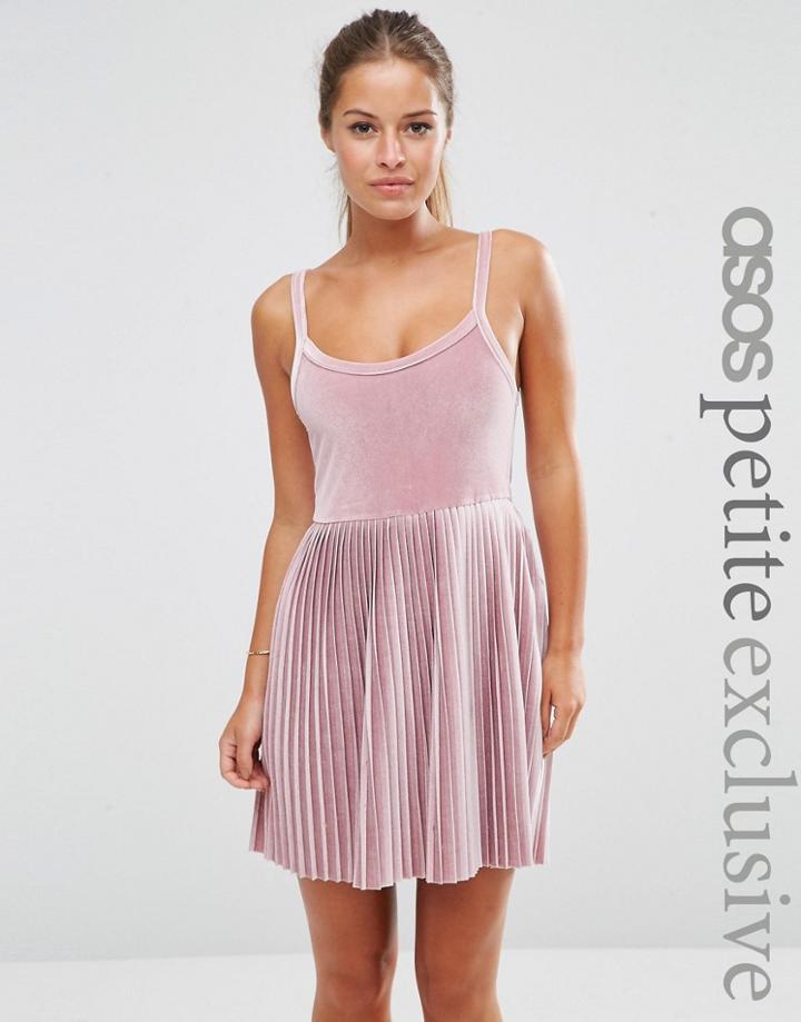 Asos Petite Cami Dress With Pleats In Velvet - Black
