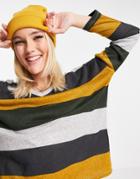 Jdy Tonsy Long Sleeve V-neck Jersey Top In Color Block Gray And Black Stripe-multi