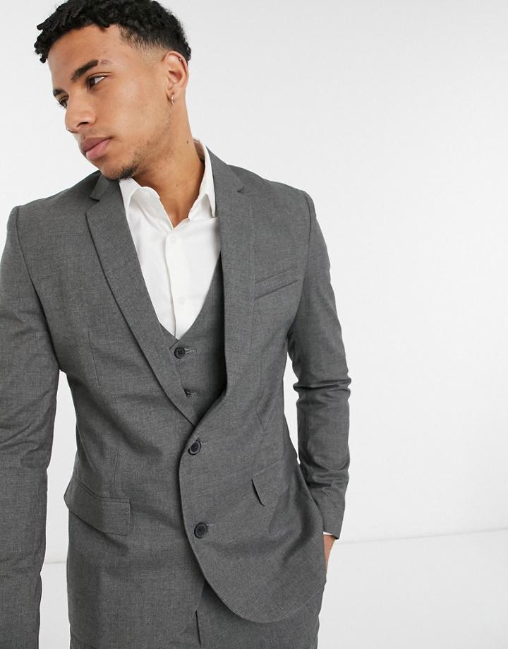 New Look Skinny Suit Jacket In Dark Gray-grey