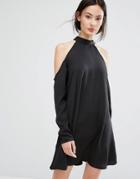 Influence Cold Shoulder Dress With Buckle Detail - Black