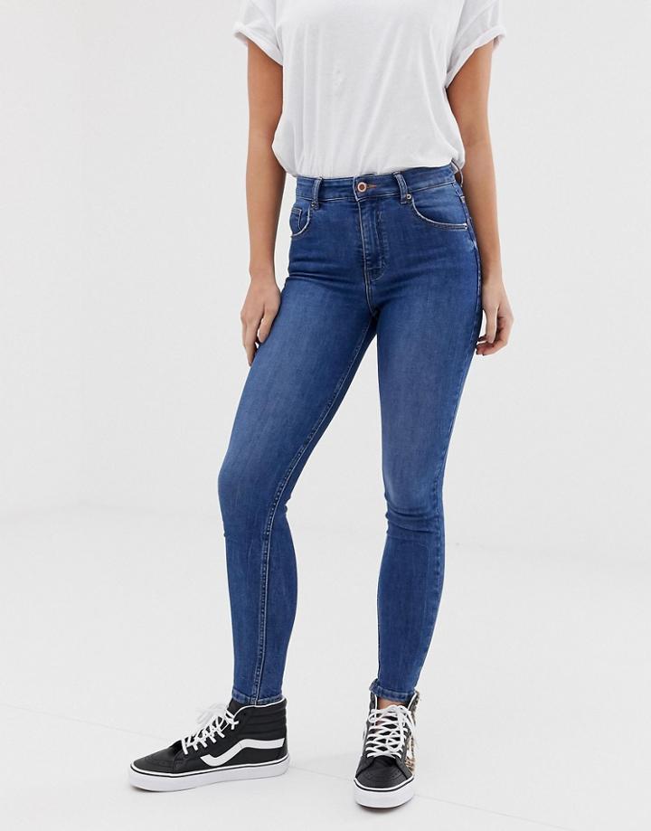 Bershka Super High Waisted Skinny Jean In Blue - Blue