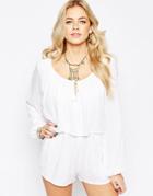 Neon Rose Boho Playsuit With Floral Embroidery - White