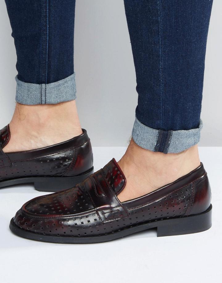 Asos Perforated Casual Shoes In Burgundy Leather - Burgundy