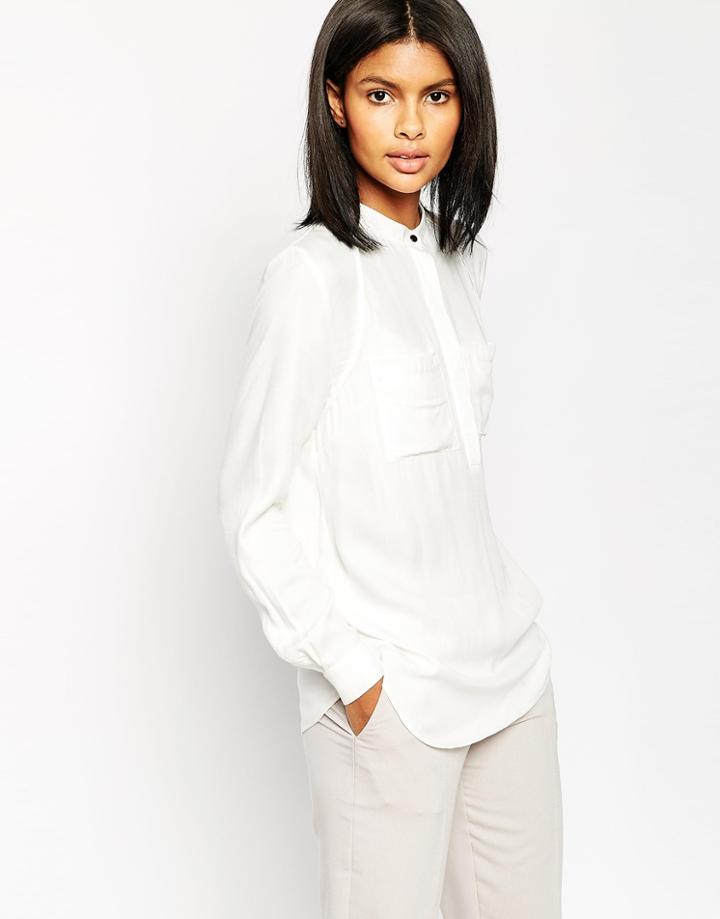 Asos Longline Grandad Collar Shirt - Ivory
