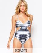 South Beach Cami Stripe Swimsuit - Navy White Stripe