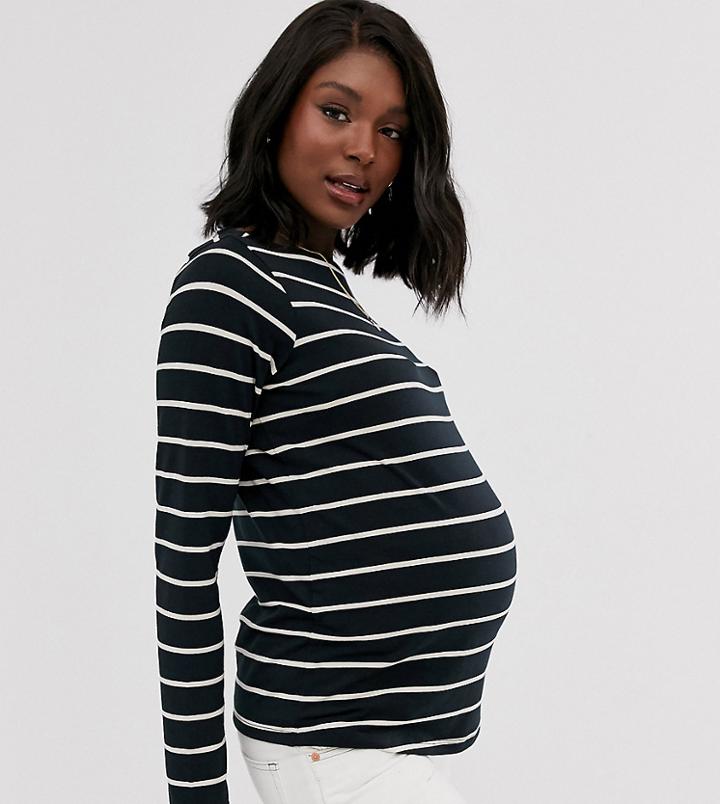 Asos Design Maternity Slash Neck Long Sleeve Top In Stripe-multi
