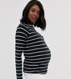 Asos Design Maternity Slash Neck Long Sleeve Top In Stripe-multi