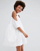 Monki Cold Shoulder Smock Dress - White