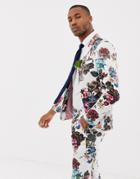 Asos Design Wedding Skinny Suit Jacket With Floral Print - White