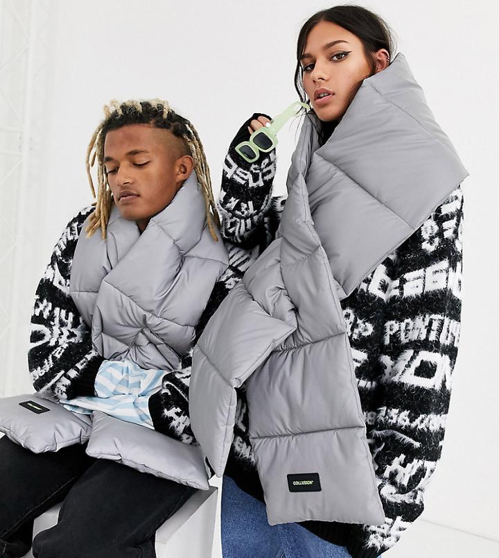 Collusion Unisex Reflective Puffer Scarf-silver