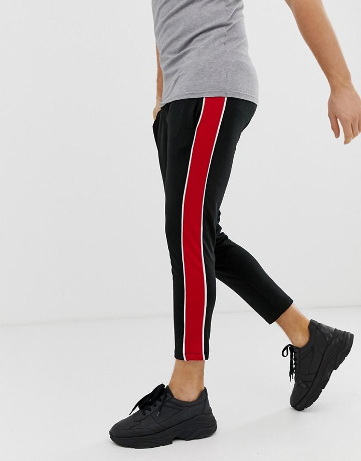 Asos Design Retro Track Cropped Skinny Sweatpants With Side Stripes In Black-red