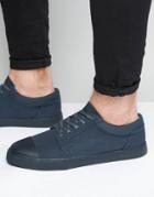 Asos Lace Up Sneakers In Navy With Toe Cap - Navy