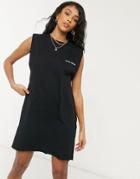 Asos Design Padded Shoulder Sleeveless T-shirt Dress With Maybe Never Print In Black
