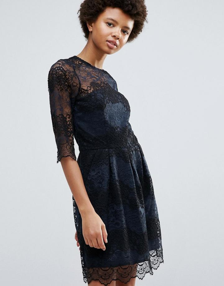 Ganni Parker Lace Color Block Mini Dress - Navy