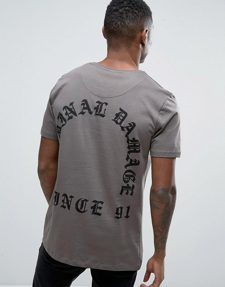 Criminal Damage Old English Font Back Print T-shirt - Green