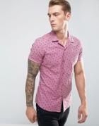Asos Skinny Beach Print Shirt In Pink - Pink