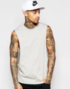 Asos Sleeveless T-shirt With Extreme Dropped Armhole In Gray - Gray