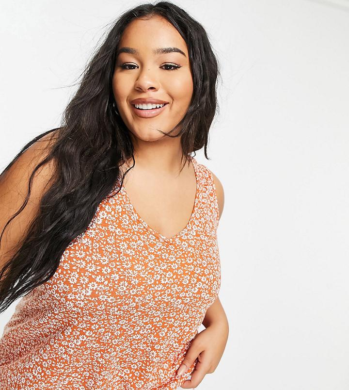 Yours Exclusive Cross Back Top In Rust Floral-multi
