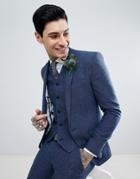 Asos Wedding Super Skinny Suit Jacket In Petrol Blue Herringbone - Blue
