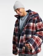 Asos Design Oversized Aviator Jacket In Red And Navy Check