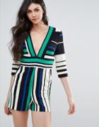 Lavish Alice 3/4 Sleeve Striped Romper - Multi