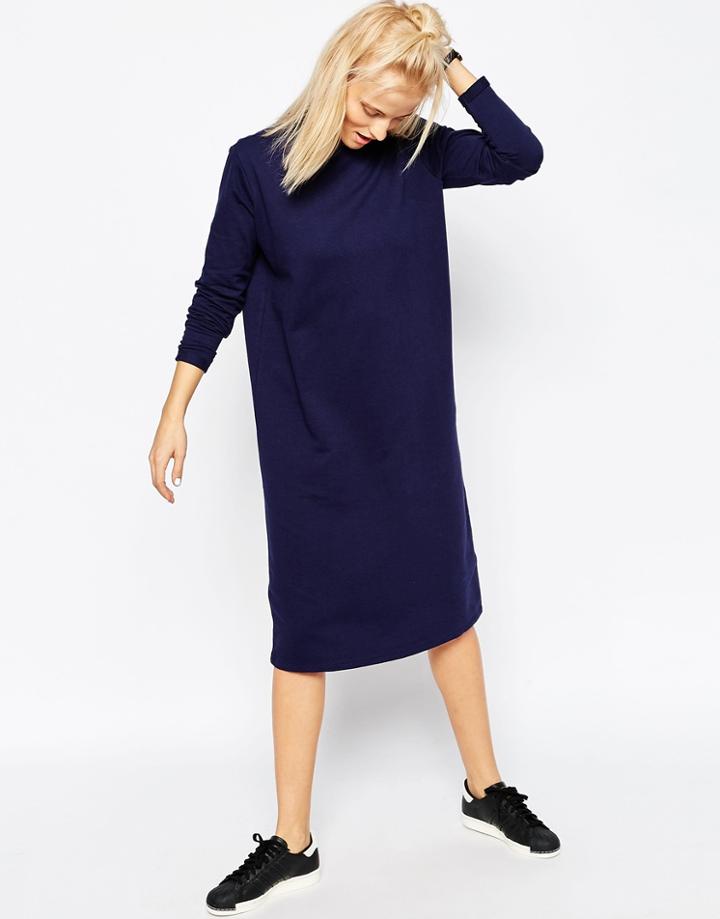 Asos High Neck Midi Sweat Dress - Navy