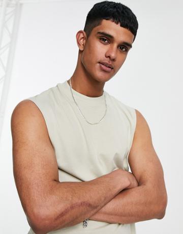 Only & Sons Relaxed Sleeveless T-shirt In Beige Organic Cotton-neutral