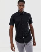 Esprit Slim Fit Short Sleeve Shirt With Stretch In Black - Black