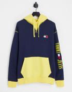 Tommy Jeans Acid Capsule Organic Cotton Blend Color Block Hoodie In Blue/yellow-navy