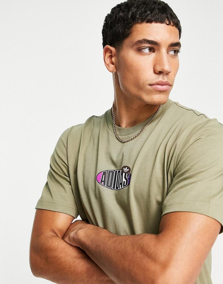 Adidas Originals 'area 33' T-shirt In Khaki With Cactus Back Print-green