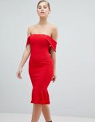 Ax Paris V Neck Pencil Dress With Pephem - Red