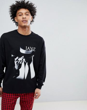 Asos Design Jay Z Unreasonable Doubt Oversized Long Sleeve T-shirt - Black