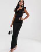 Vesper Bardot Maxi Dress With Frill In Black