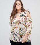 Lovedrobe Floral And Bird Print Cold Shoulder Ruffle Blouse - Multi