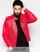 Reclaimed Vintage Leather Biker Jacket - Red