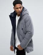 Celio Paded Parka With High Neck Detail In Wool Mix - Gray