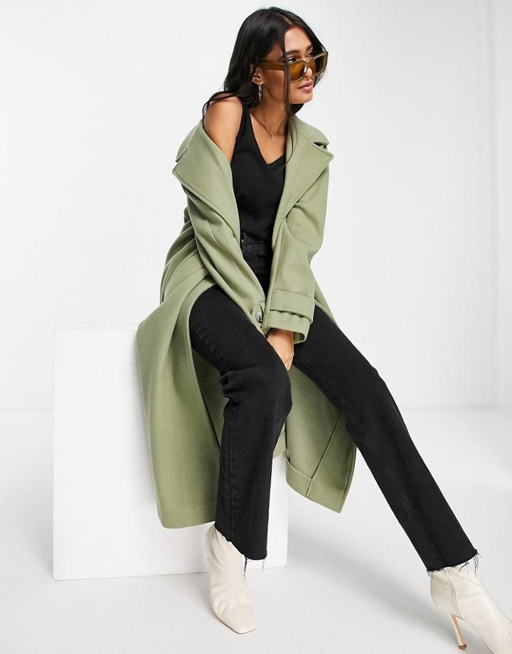River Island Longline Duster Coat In Sage Green